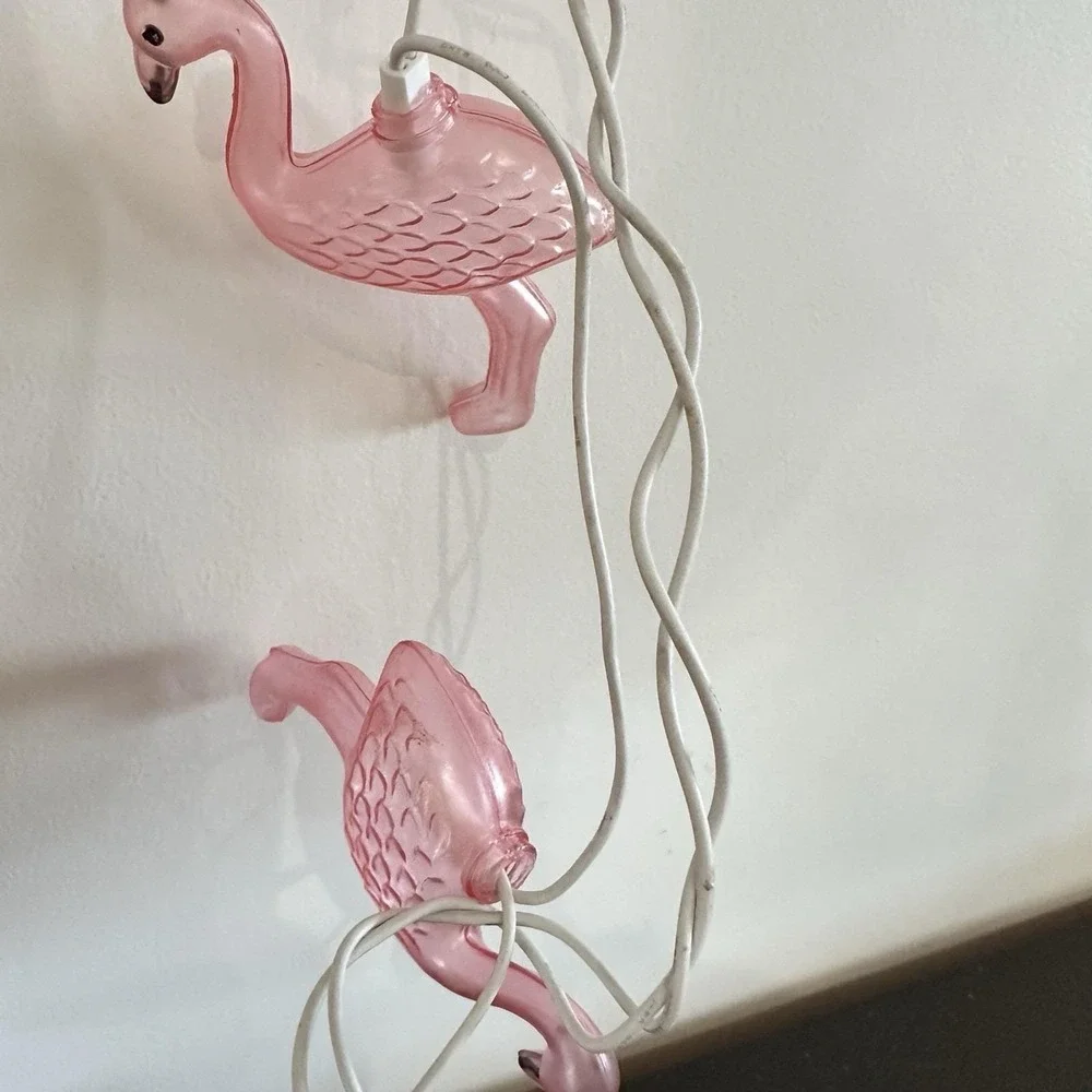 VTG 2 Strands Blow Mold 20 Flamingo String Lights Tropical Party Luau READ‎ Pink
